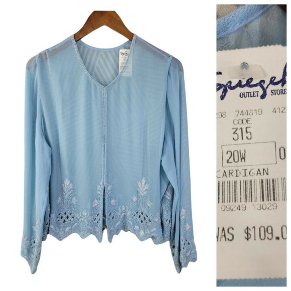 Spiegel Tops - New Together Plus size 20W Evening Jacket Beaded Dressy Topper light blue *flaw